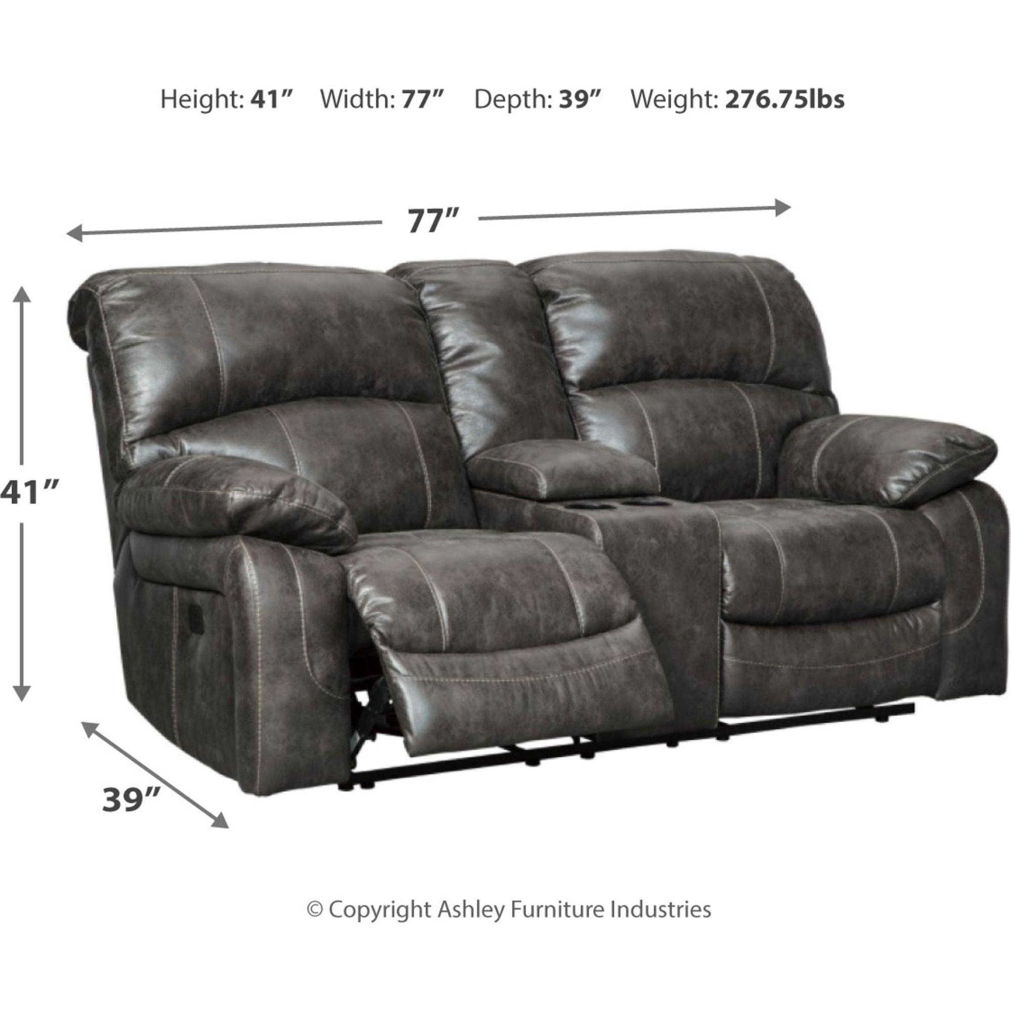 Causeuse inclinable électrique Dunwell avec console - Acier