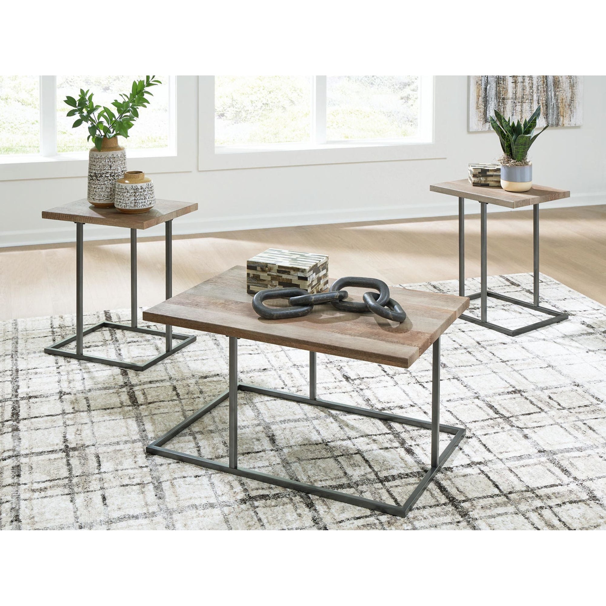 Tables Albreane (lot de 3) - Brun grisâtre/noir