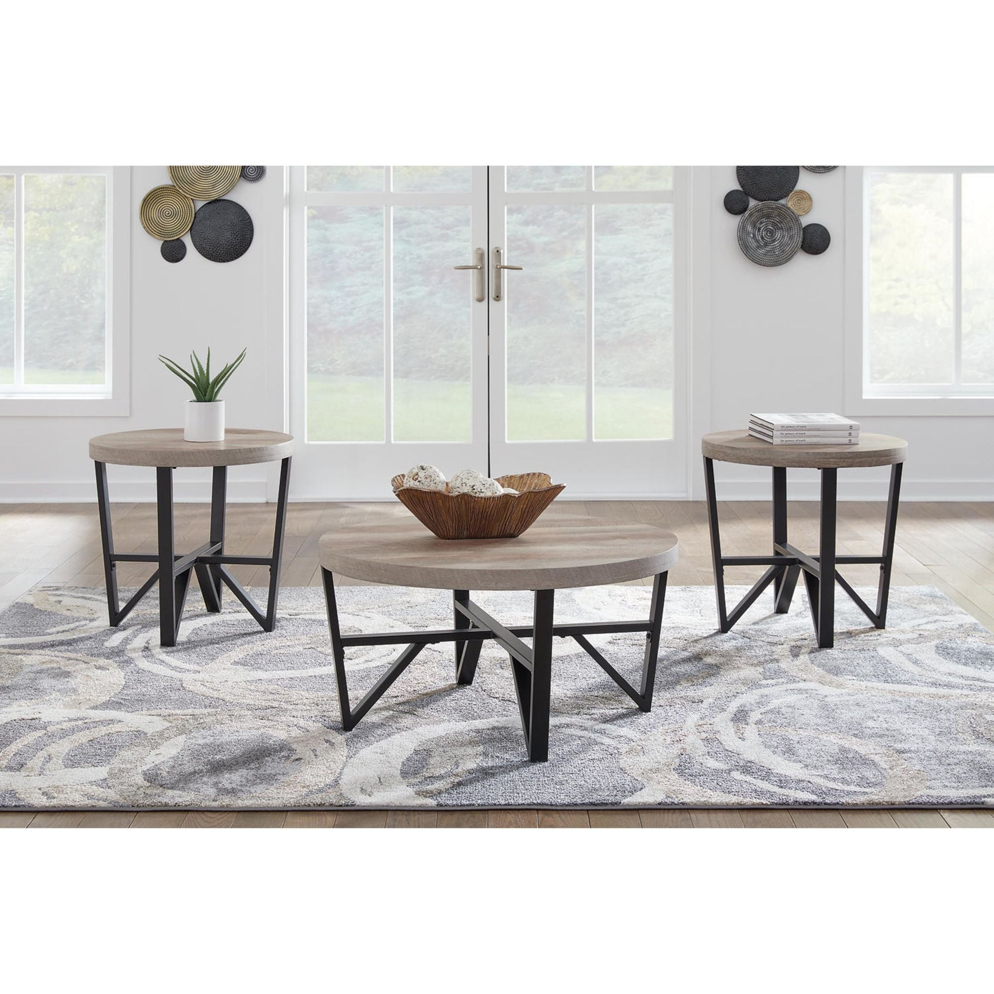 Lot de 3 tables Deanlee - Brun grisâtre/noir